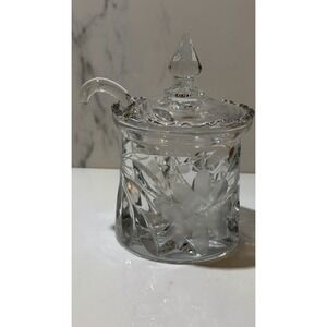Vintage Crystal Lidded Sugar Bowl with Glass Spoon